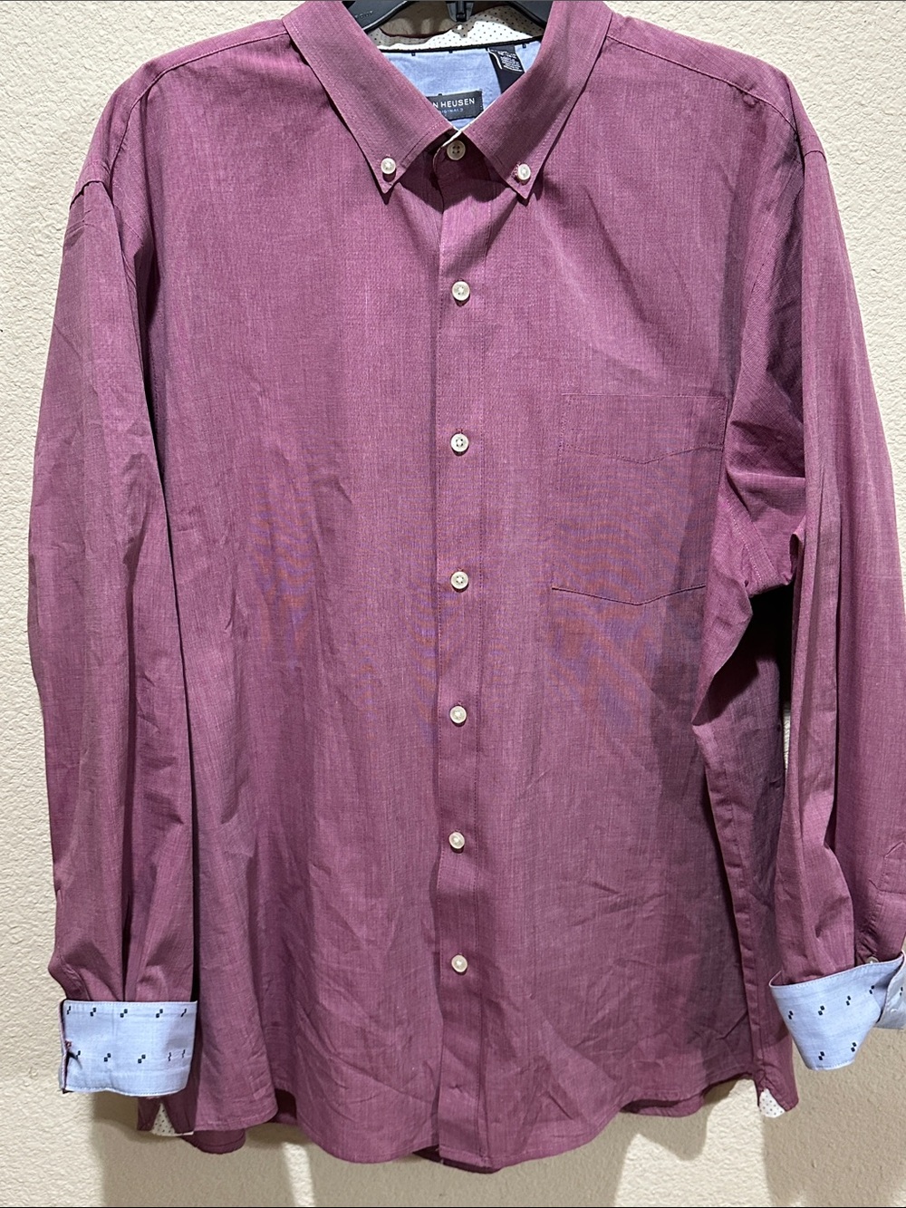 Van Heusen Two-Tone Slim Fit Shirt Jacket - Light Blue & Burgundy